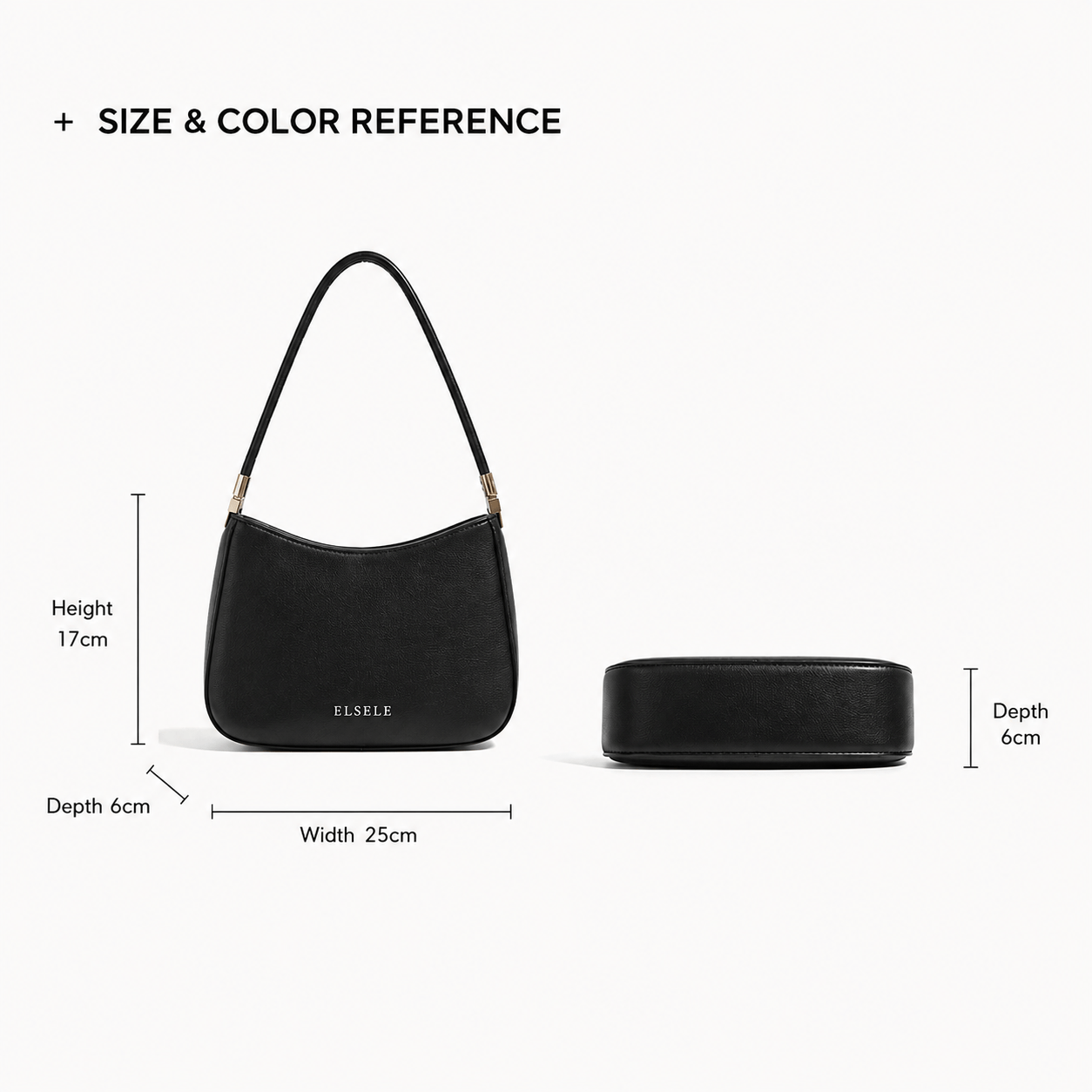 Lunelle black shoulder bag dimensions 25 cm by 17 cm by 6 cm
