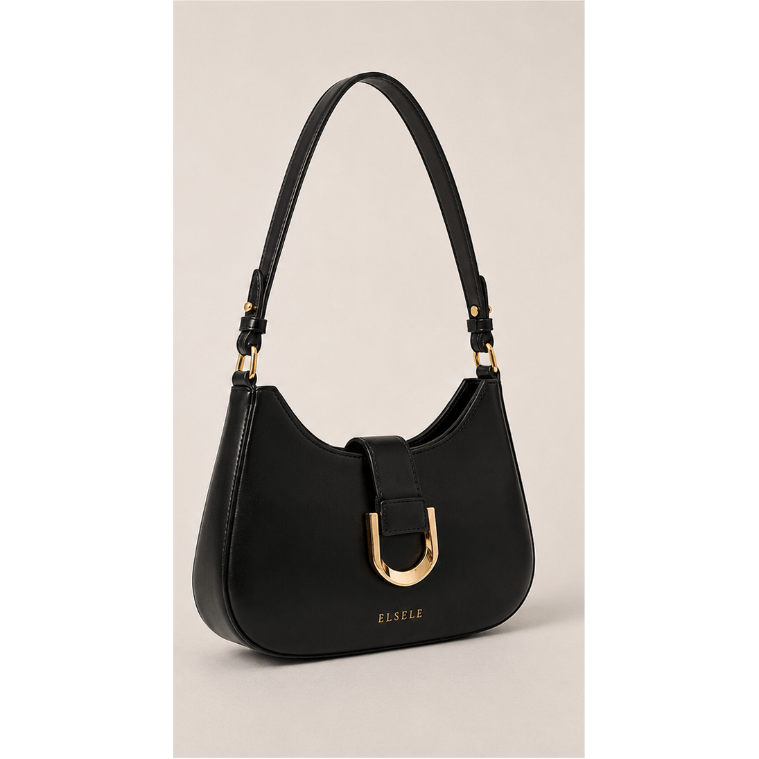 Lunara Black Leather Shoulder Bag – Right Angle Lunara black leather shoulder bag shown from the right three-quarter angle