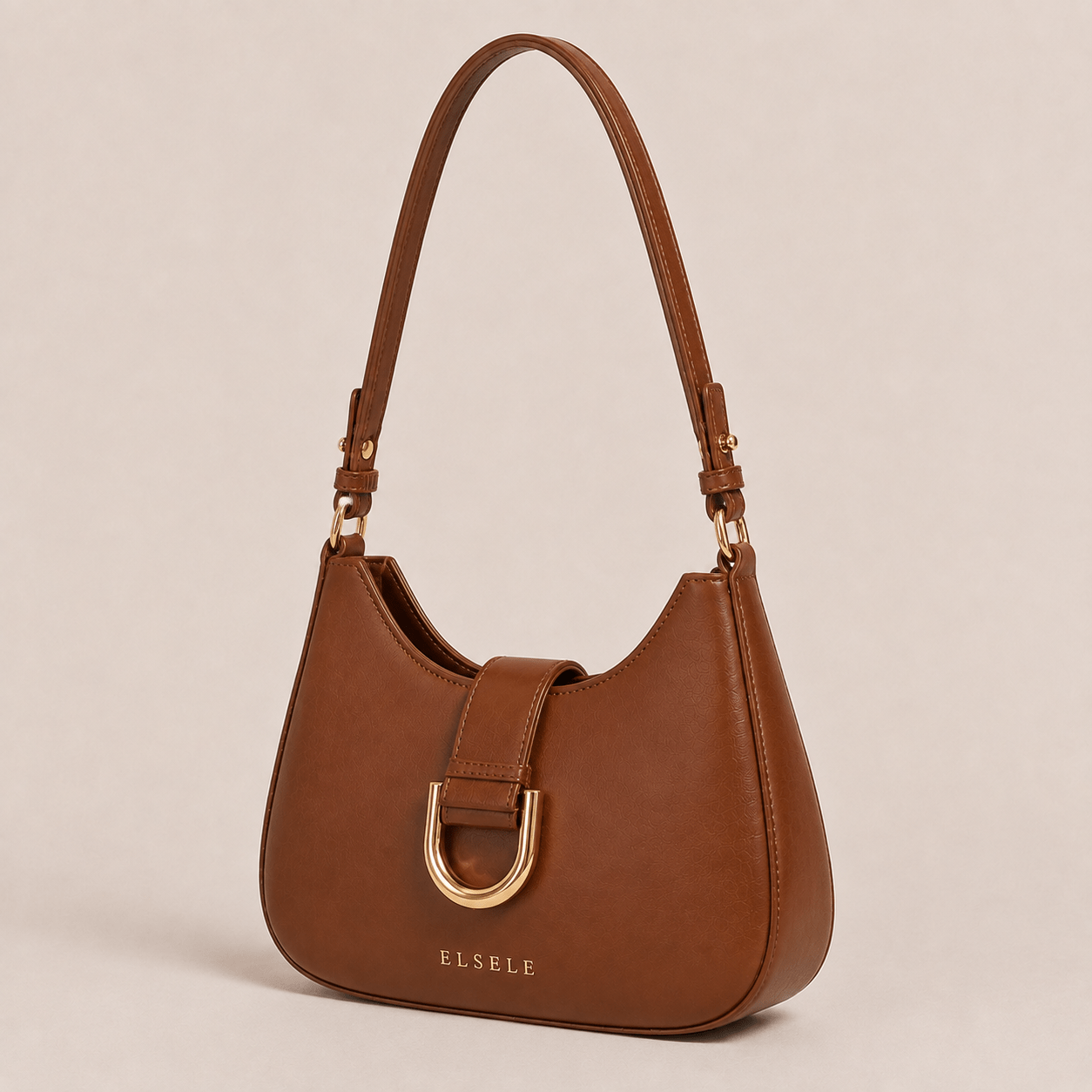 Front view of the Lunara Brown Leather Shoulder Bag