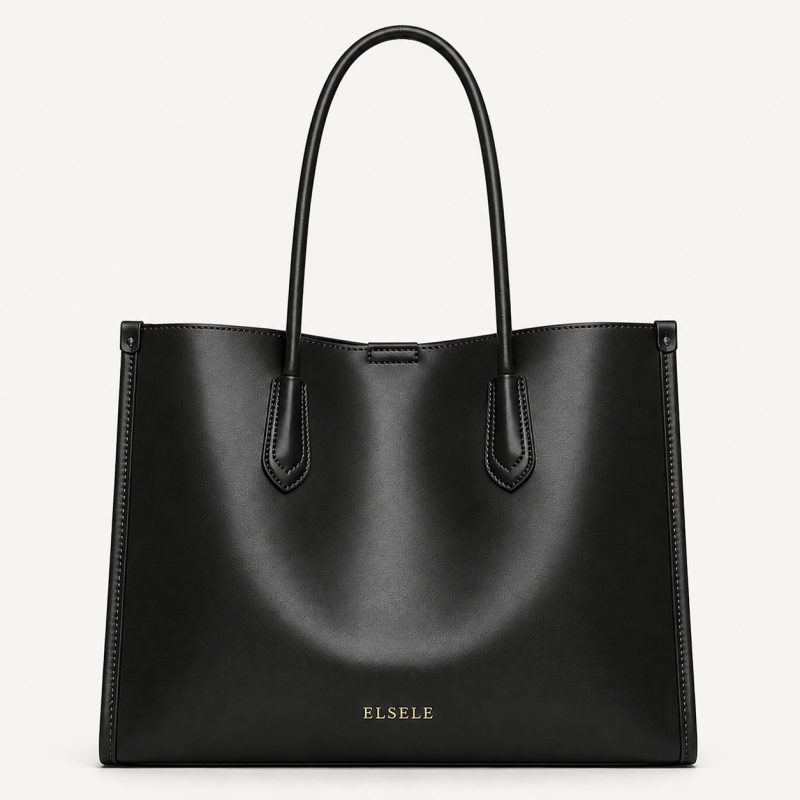 Aveline Black Leather Tote Bag by ELSELE
