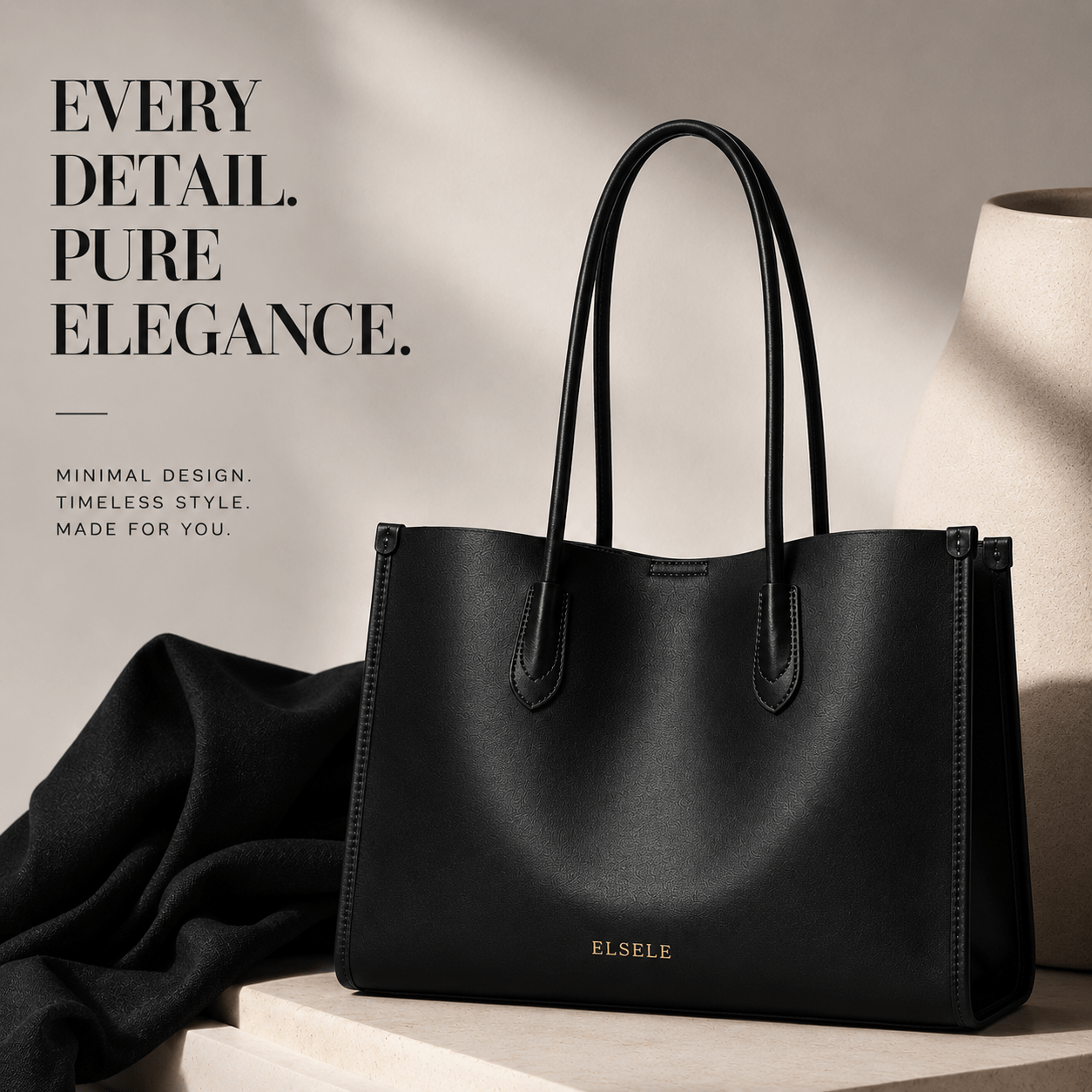 Aveline Black Leather Tote Bag in the Every Detail Pure Elegance campaign
