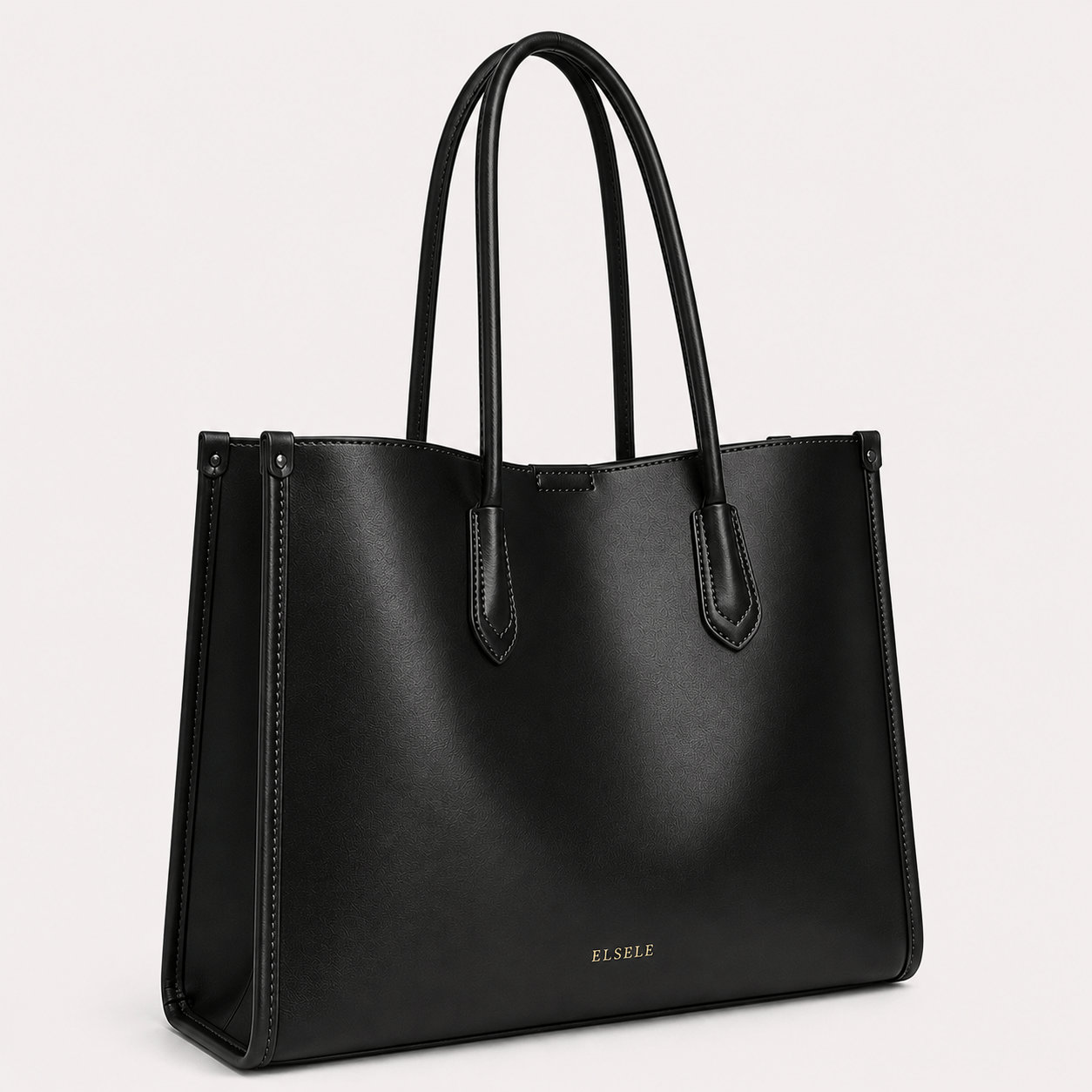 Front view of the Aveline Black Leather Tote Bag